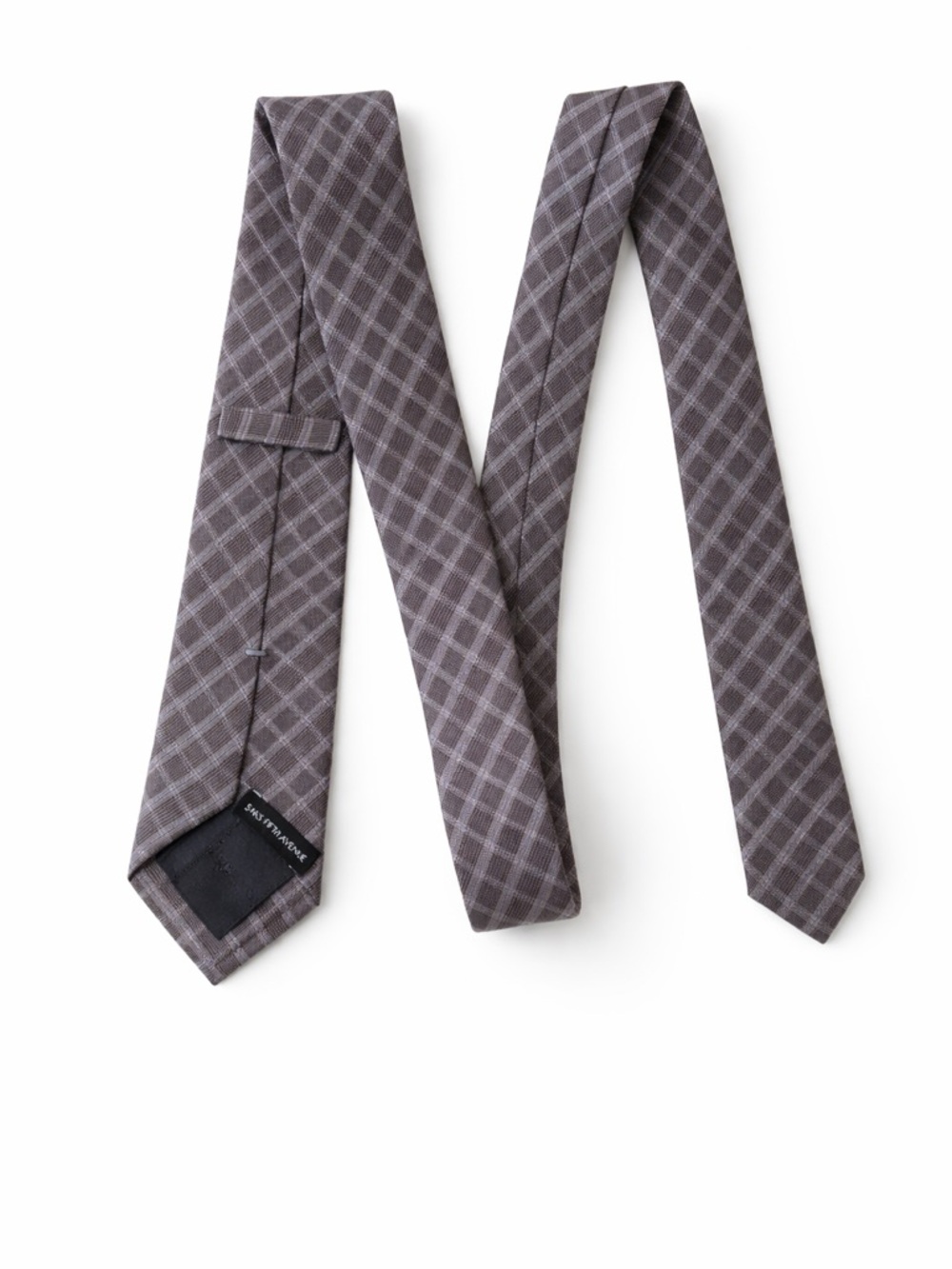 Saks Fifth Avenue Gray Plaid Silk Tie Classic Diamond Pattern Men’s Designer Tie - Picture 4 of 6